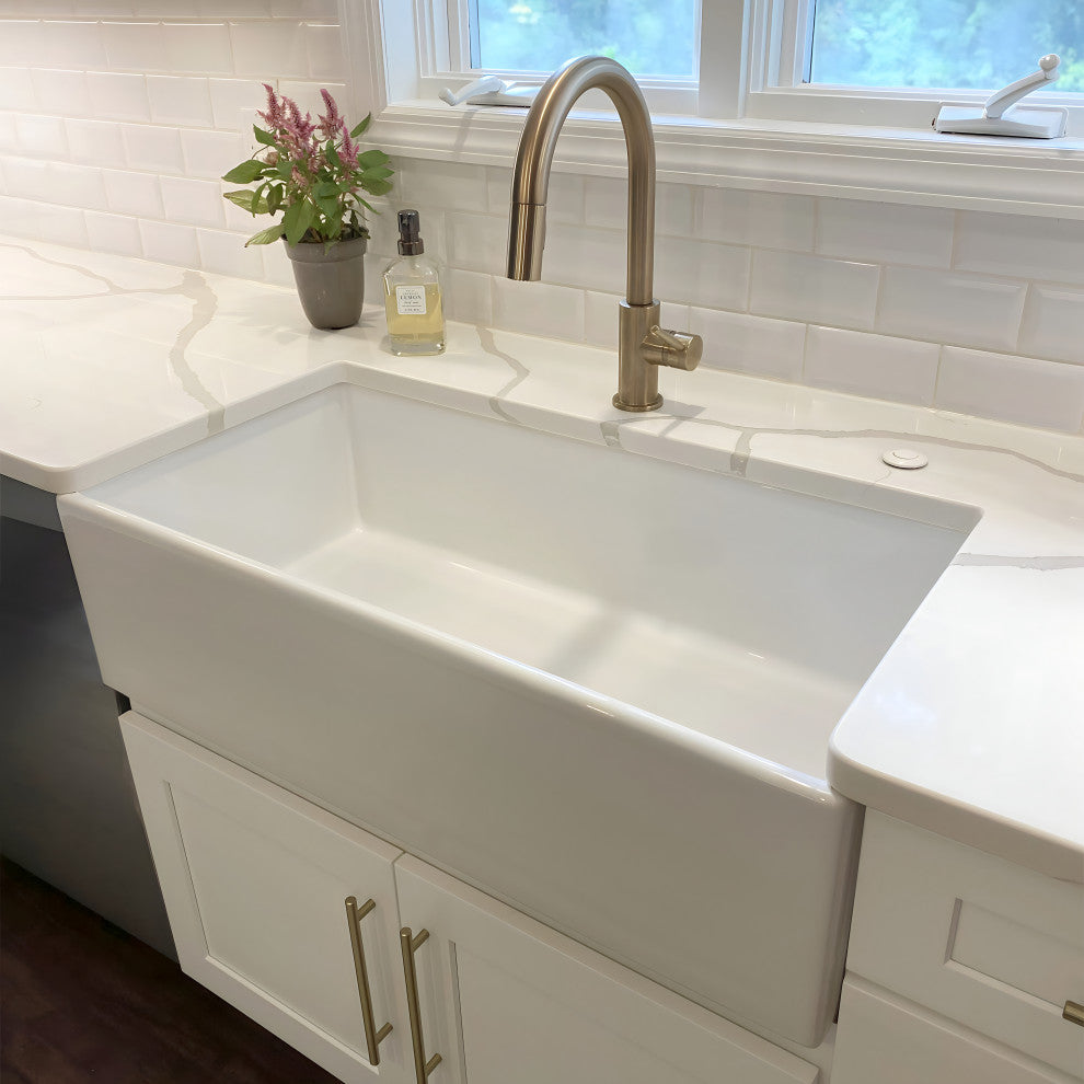 Austen Crisp White Fireclay 36" Single Bowl Farmhouse Undermount Kitchen Sink