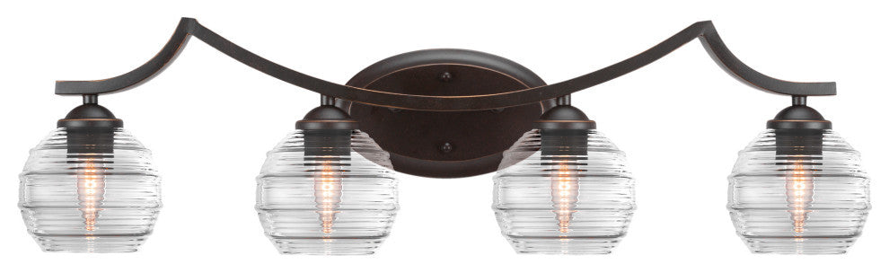 Zilo 4 Light Bath Bar Shown, Dark Granite Finish With 6" Clear Ribbed Glass