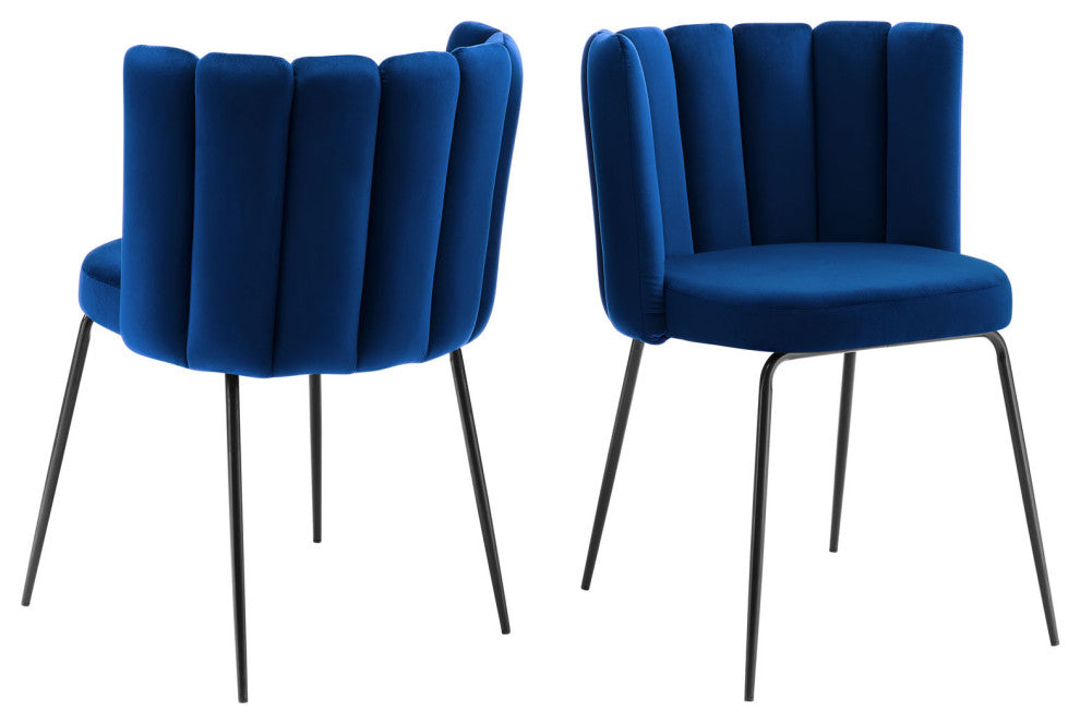 Dining Chair, Set of 2, Black Blue Navy, Velvet, Modern Cafe Bistro Hospitality