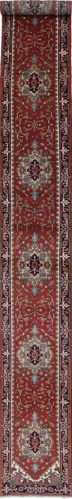 Oriental 3'x20' Red & Blue Heriz Serapi Runner Hand Knotted Wool Rug H9238