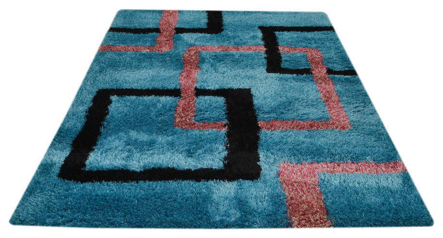 Hand Tufted Oriental Shaggy Geometric Area Rug, Multi, 6x9'