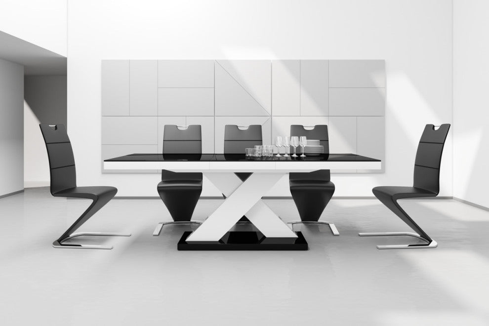 LENON Dining Table with Extension, Black/White