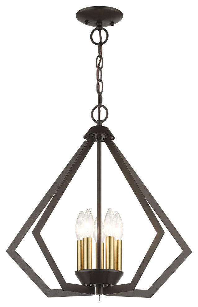 Prism 5-Light English Bronze Chandelier, Antique Brass Accents