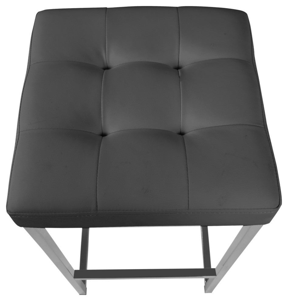 Nicola Counter Stool, Set of 2, Gray, Vegan Leather, Chrome Base