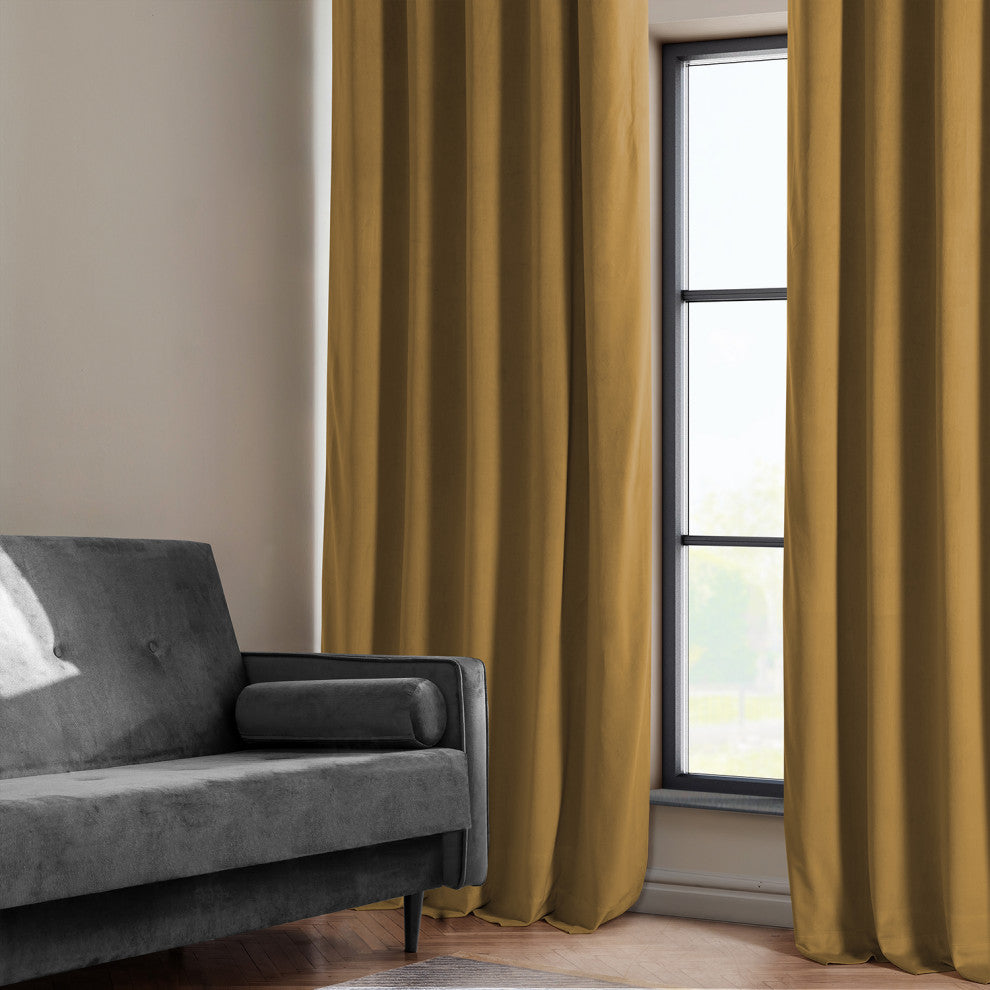 Heritage Plush Velvet Curtain Single Panel, Retro Gold, 50"x120"