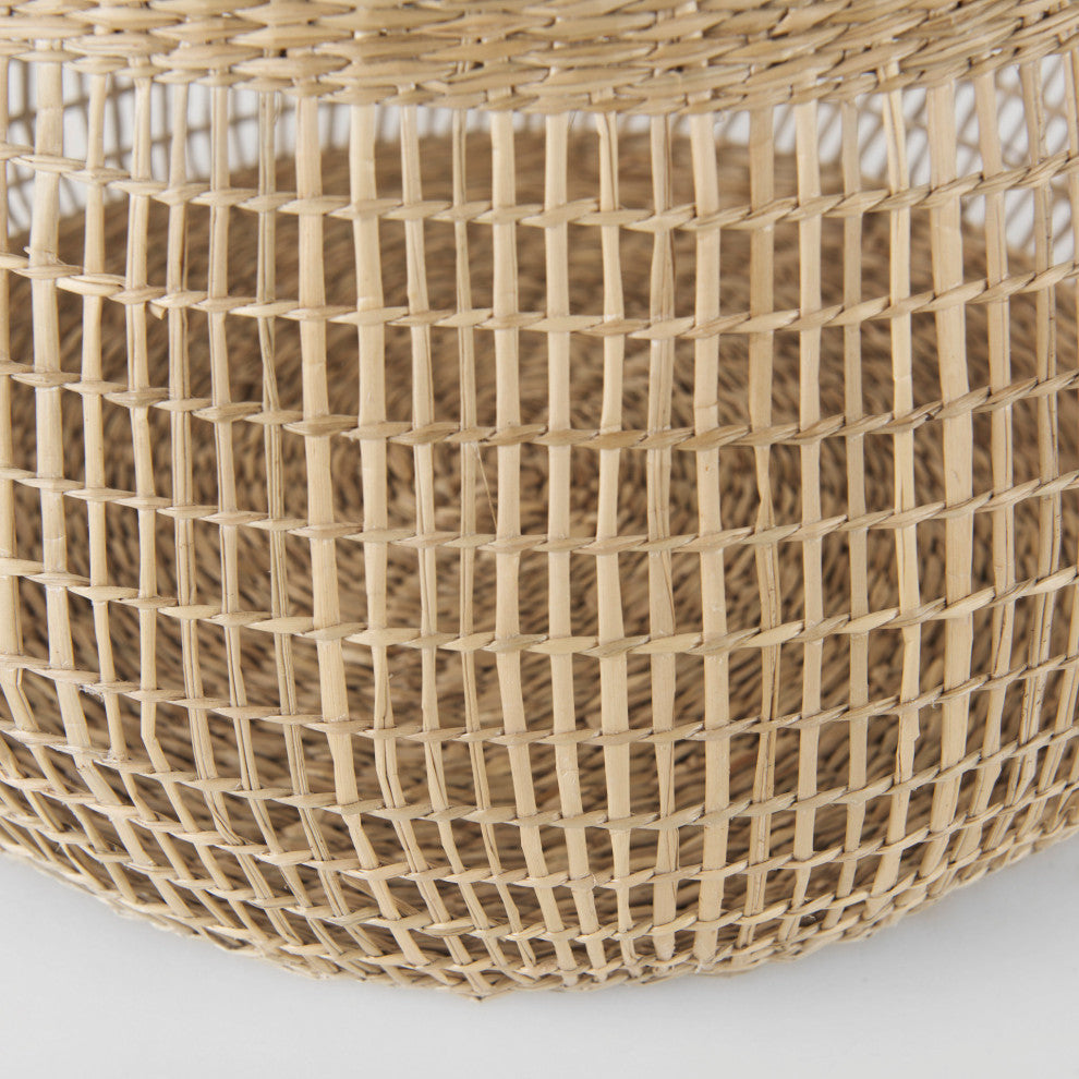 Nova Light Brown Seagrass Woven Round Baskets With Long Handles, 2-Piece Set