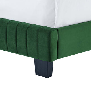 Tufted Platform Bed Frame, Full Size, Velvet, Green, Modern Contemporary