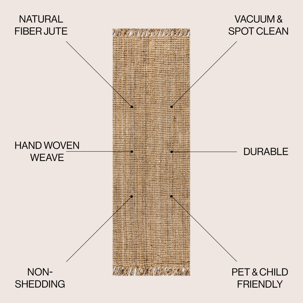Pata Hand Woven Chunky Jute With Fringe Area Rug