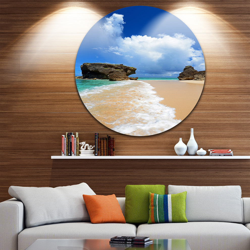 Emerald Green Of Okinawa, Sea And Shore Photo Round Metal Wall Art, 38"