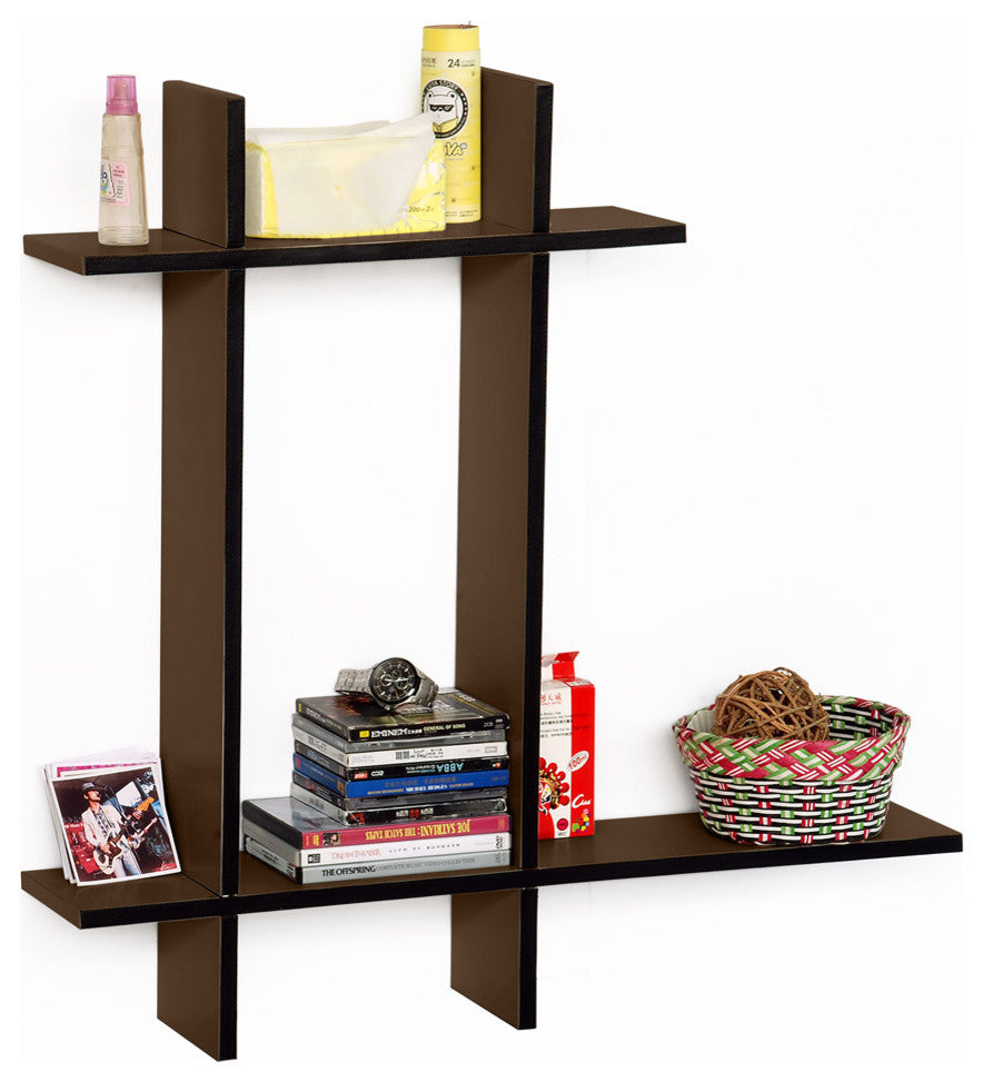 Light Coffee-BLeather Cross Type Shelve / Book Shelve / Floating Shelve 4 pcs