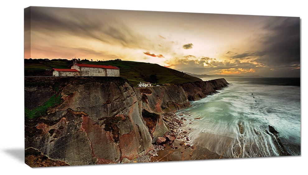"Ocean Hitting Rocky Hill" Seashore Canvas Photo Print, 40"x20"