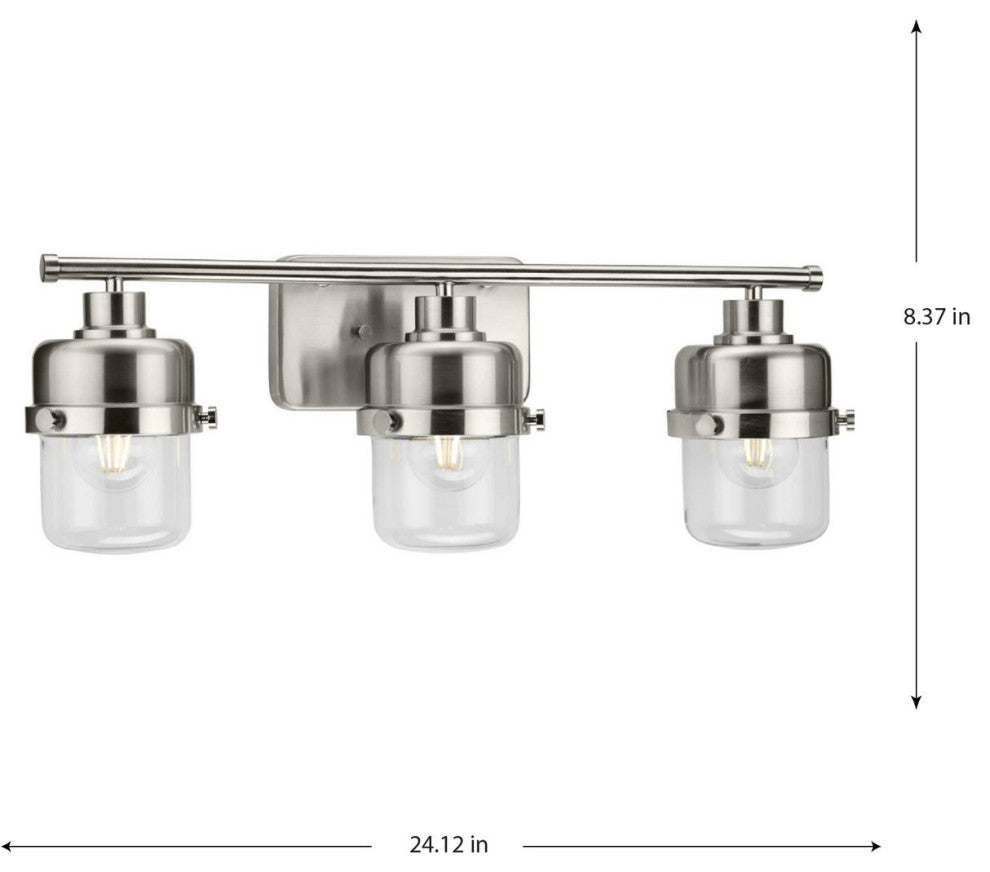 Beckner Collection 3-Light Brushed Nickel Clear Glass Bath Light