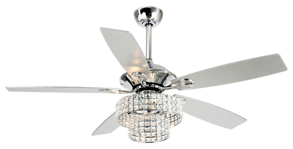 52-in Crystal Chandelier Ceiling Fan With LED Light and 5 Blades, Chrome