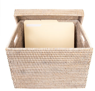 Artifacts Rattan Storage Box With Lid, Letter File, White Wash