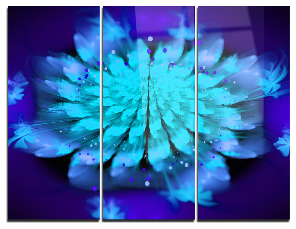 "Fractal Blue Spread-out Flower" Metal Wall Art, 3 Panels, 36"x28"
