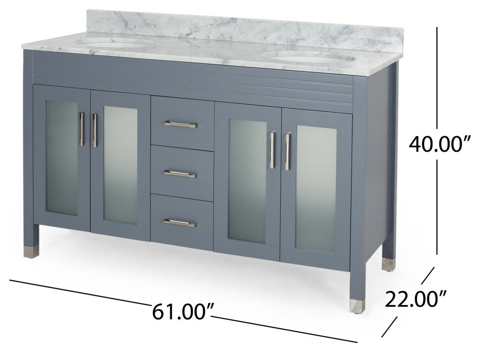 Taylor Contemporary 60" Wood Double Sink Bathroom Vanity With Marble Counter Top