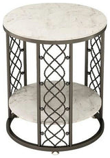 Marble Wrought Round Small Coffee Table, Black-White, Dia15.7", 2 Layers