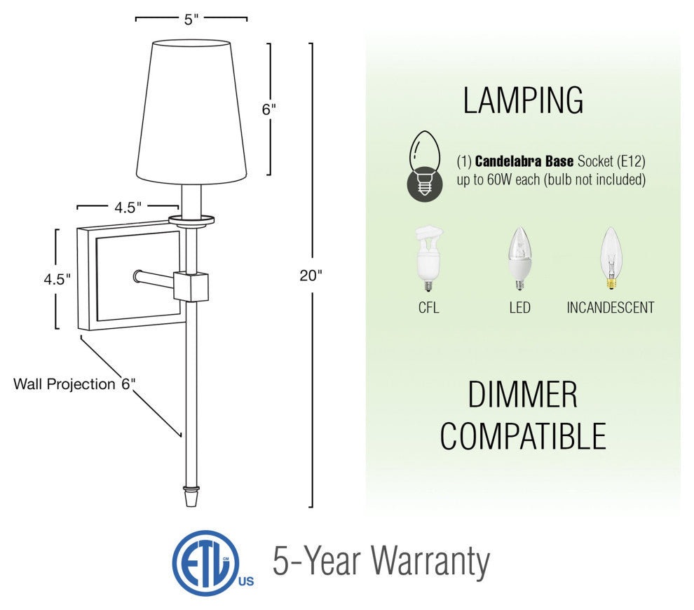 Kira Home Torche 20" Wall Sconce/Wall Light + Black Linen Shade, Warm Brass