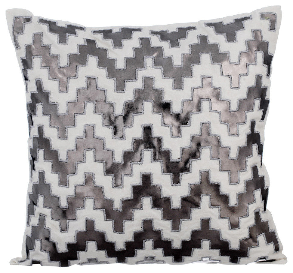 Gray Decorative Pillow Shams 24"x24" Faux Leather, Steely Progress