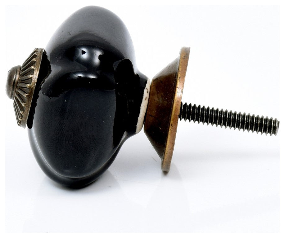 Set of 4 Solid Black Ceramic Cabinet Knobs