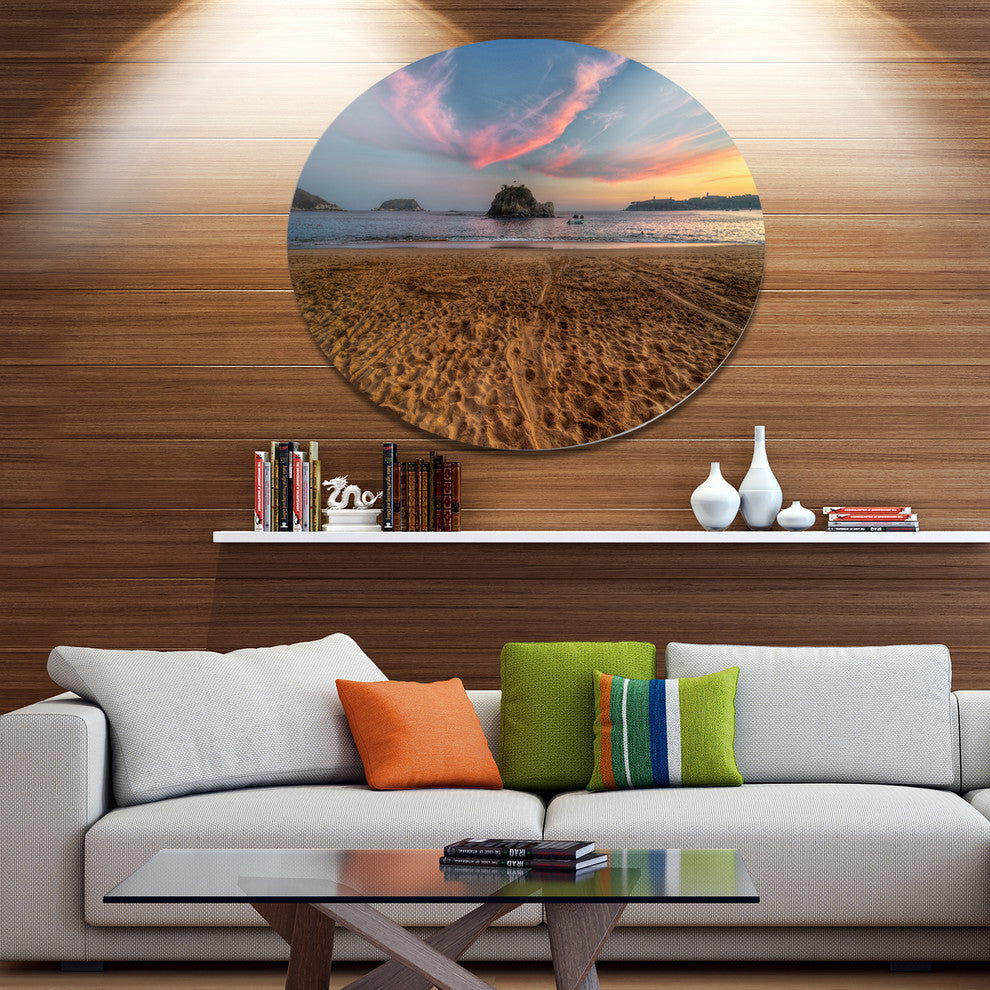 Trodden Sand On Beach At Sunset, Seashore Art Round Wall Art, 11"