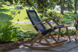 Eucalyptus and Rope Rocking Chair, Blue Rope