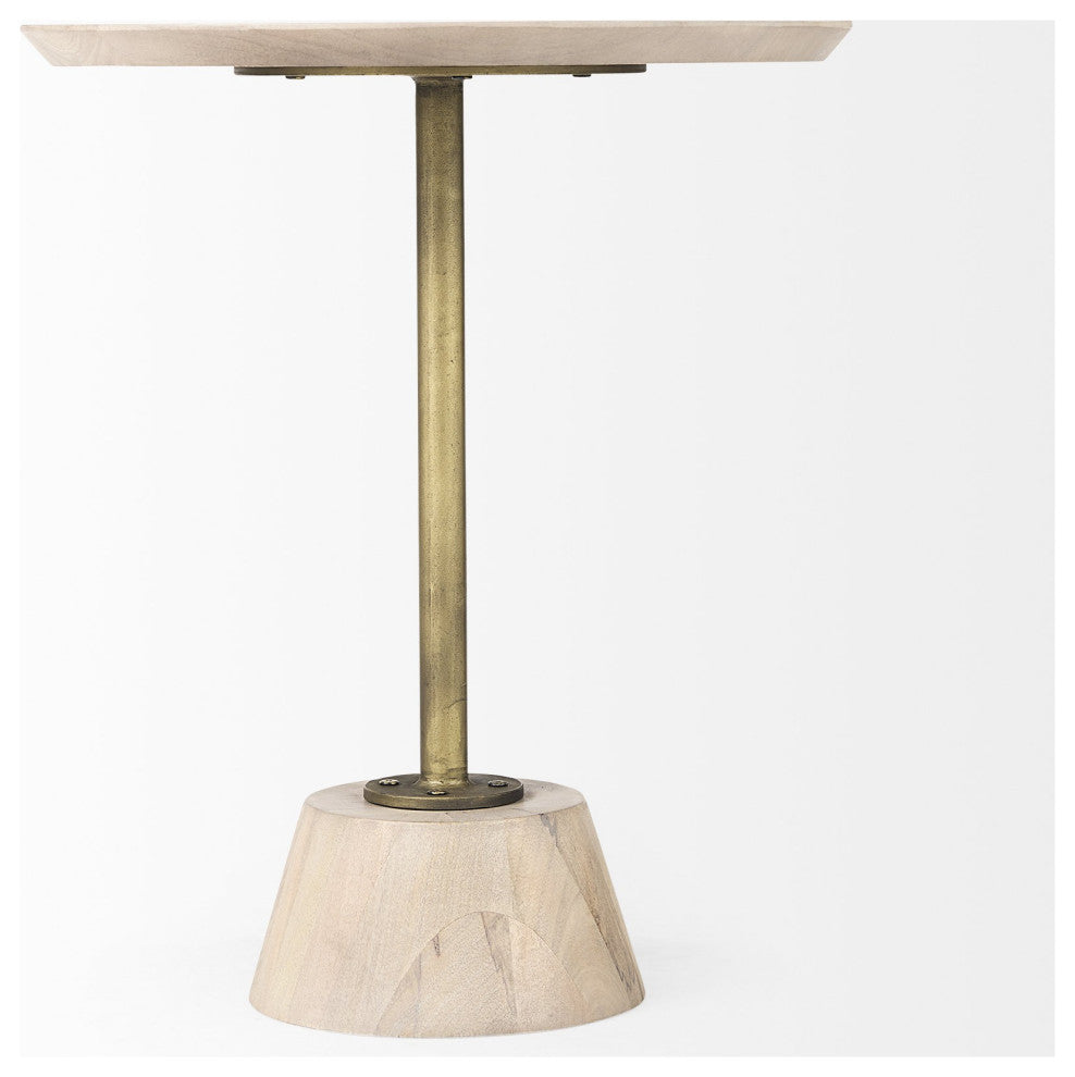 Light Blond Pedestal Table With Gold Detailing