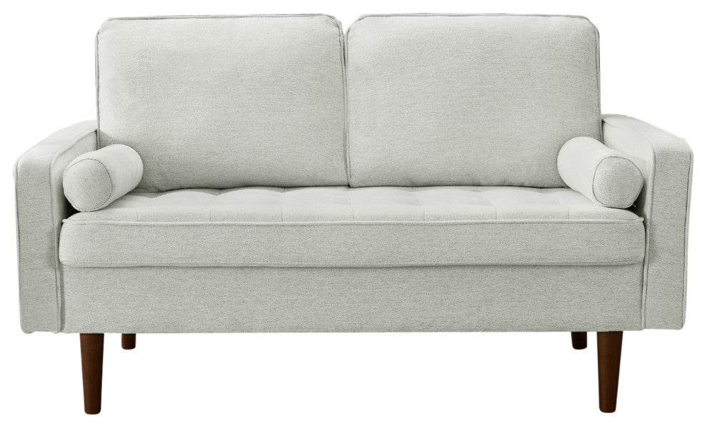 The Benard II Linen Square Arm Loveseat, Ivory White