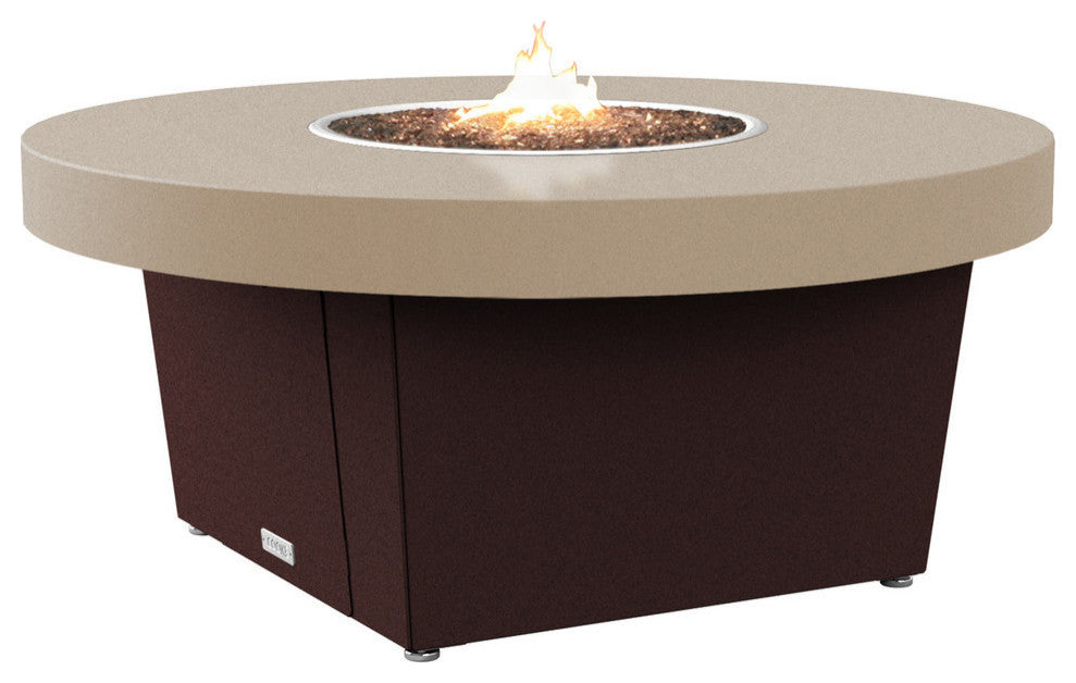 Circular Fire Pit Table, 48", Natural Gas, Beige Powdercoat Top, Dark Cherry
