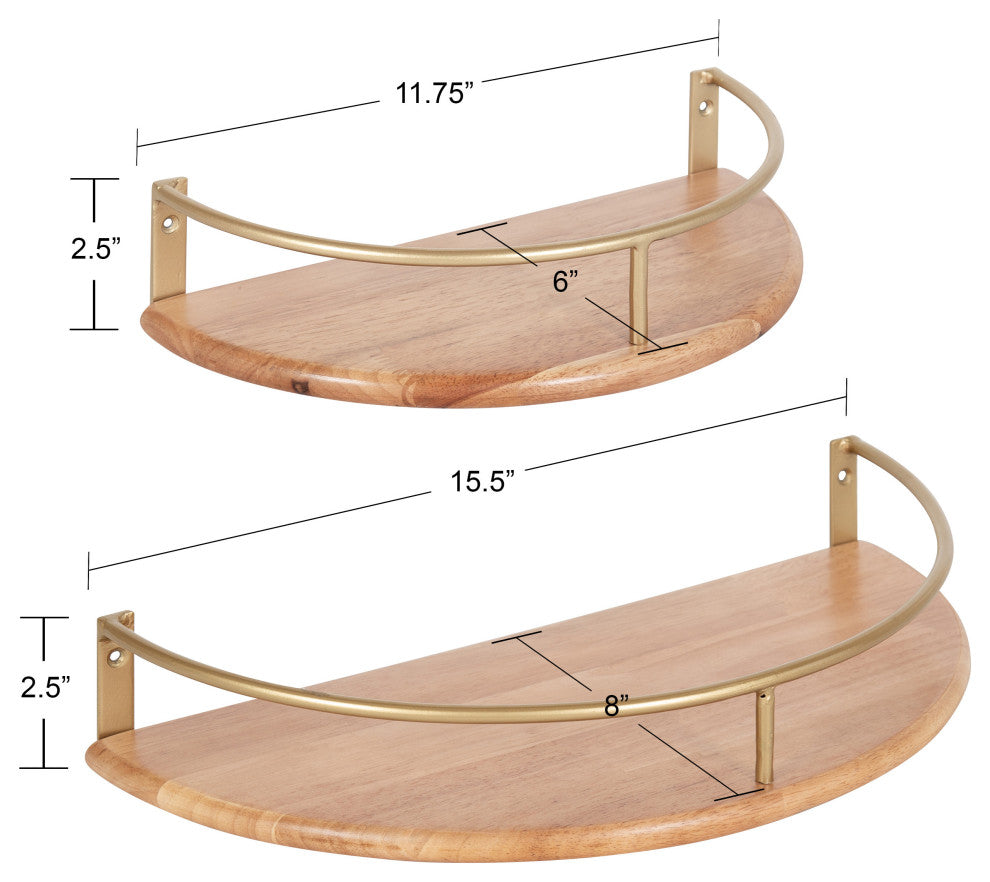 Camryn Semi Circle Shelf Set, Natural/Gold, 2 Piece