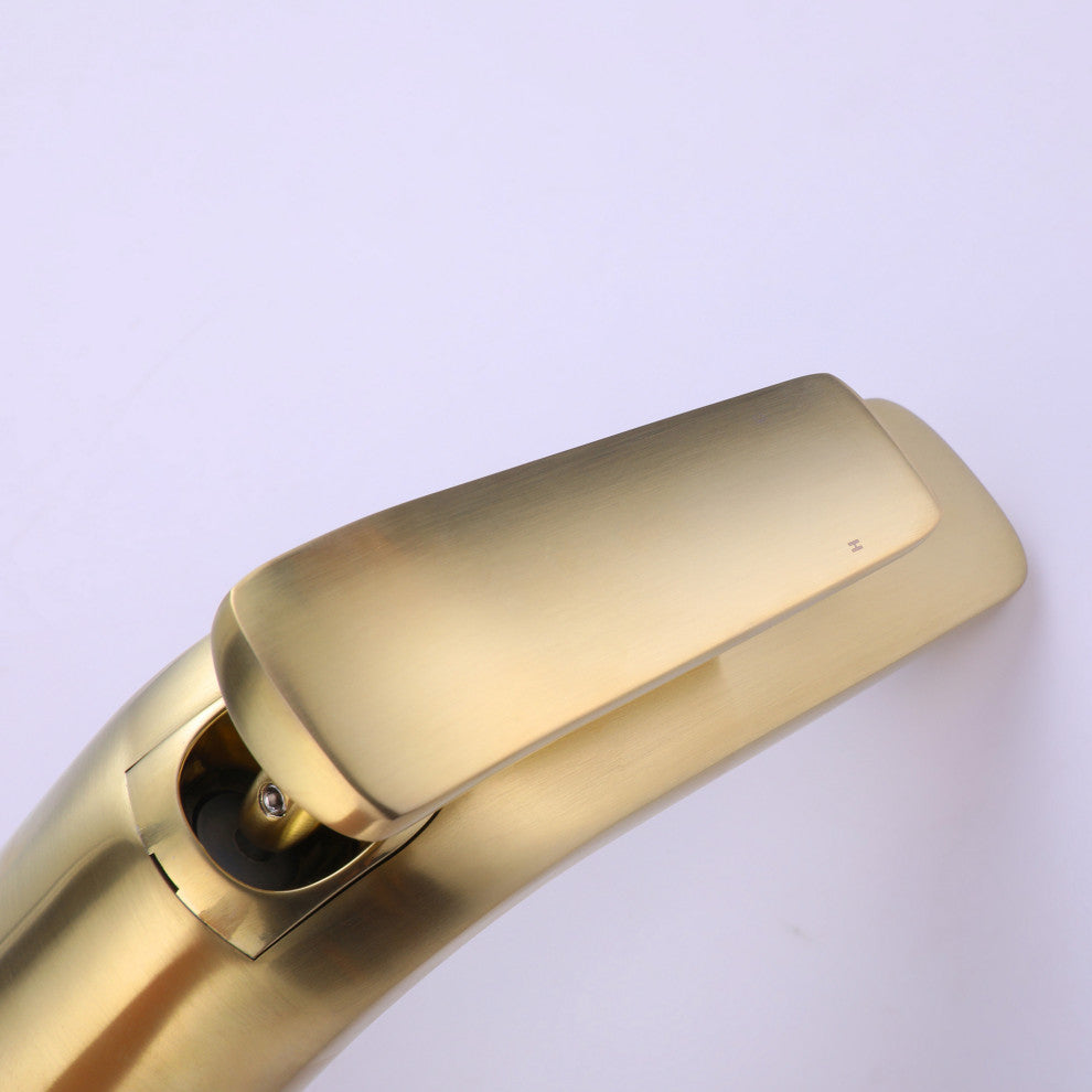 Deck Mounted Single Hole Bathroom Faucet, Brushed Gold