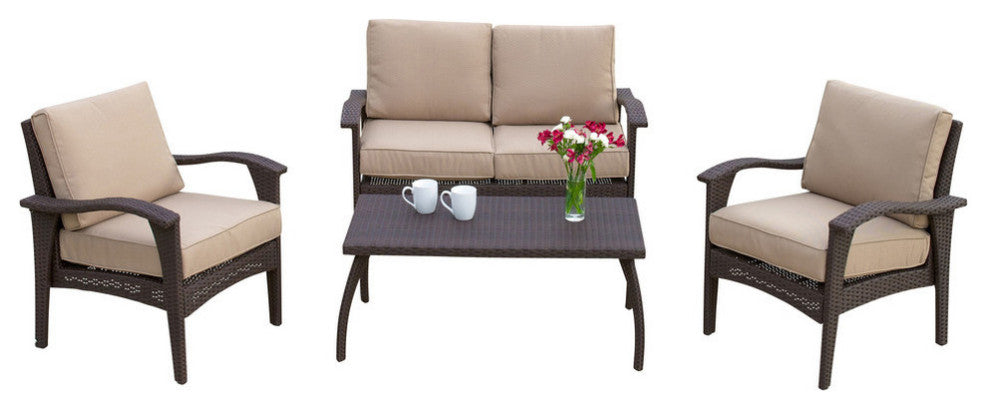 GDF Studio Voyage Outdoor 4Piece Sofa Set, Brown