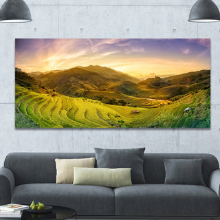 Rice Fields on Terraced Panorama, Landscape Canvas Art Print, 60"x28"