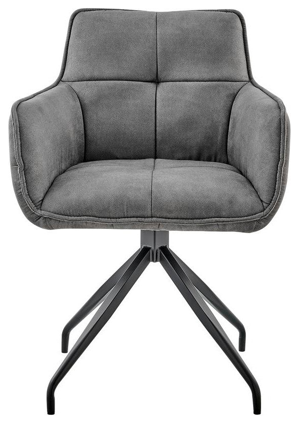 Noah Dining Room Accent Chair in Charcoal Fabric and Brushed Stainless Steel...