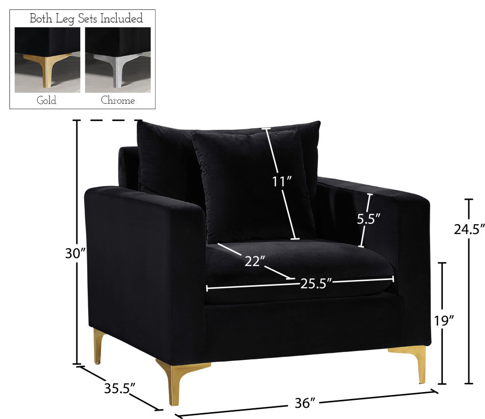 Naomi Velvet Upholstered Chair, Black