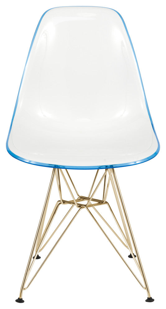 LeisureMod Cresco Molded 2-Tone Eiffel Side Chair With Gold Base White Blue