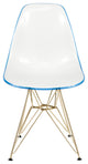 LeisureMod Cresco Molded 2-Tone Eiffel Side Chair With Gold Base White Blue