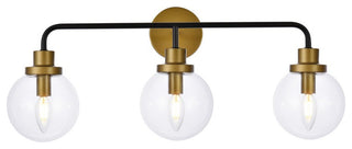 Helen 3-Light Bath Sconce, Black With Brass With Clear Shade