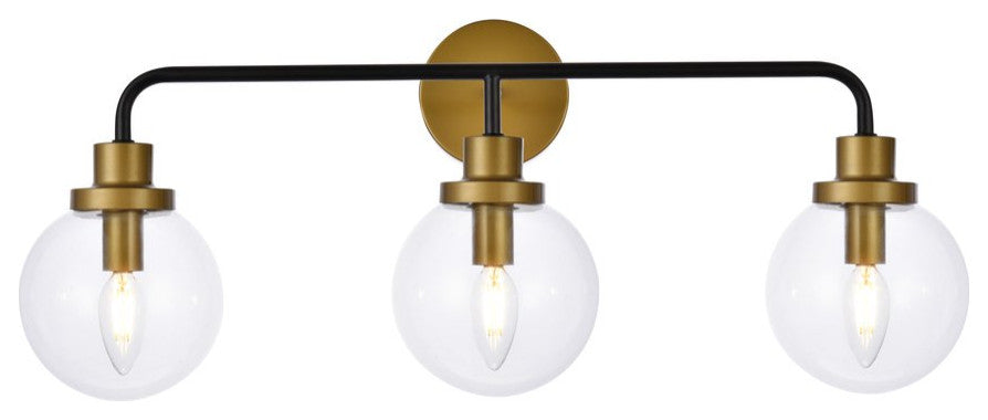 Helen 3-Light Bath Sconce, Black With Brass With Clear Shade