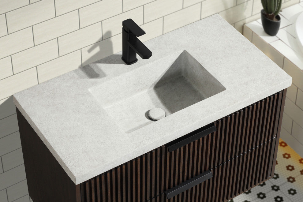 Ari Kitchen and Bath San Diego Bath Vanity, Walnut, 36", Single Sink, Floating