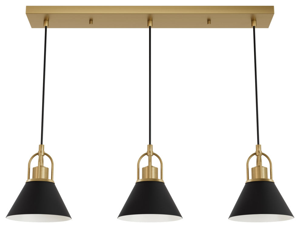 Carrington Isle Luxe Gold and Flat Matte Black 3 Light Pendant Cluster
