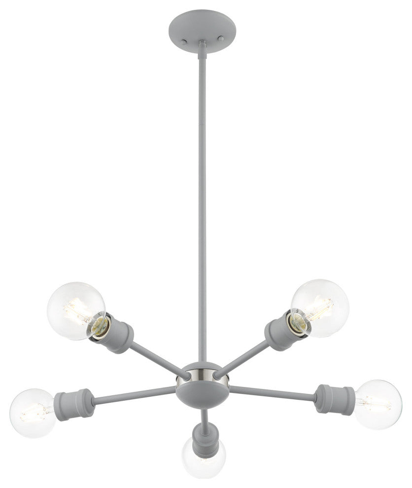 Livex Lighting Lansdale 5 Light Nordic Gray, Brushed Nickel Accents Chandelier