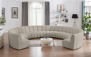 Infinity Black Boucle Fabric Upholstered Arc Shaped Modular Sectional, Brown, 10-Piece, Arc-Shaped