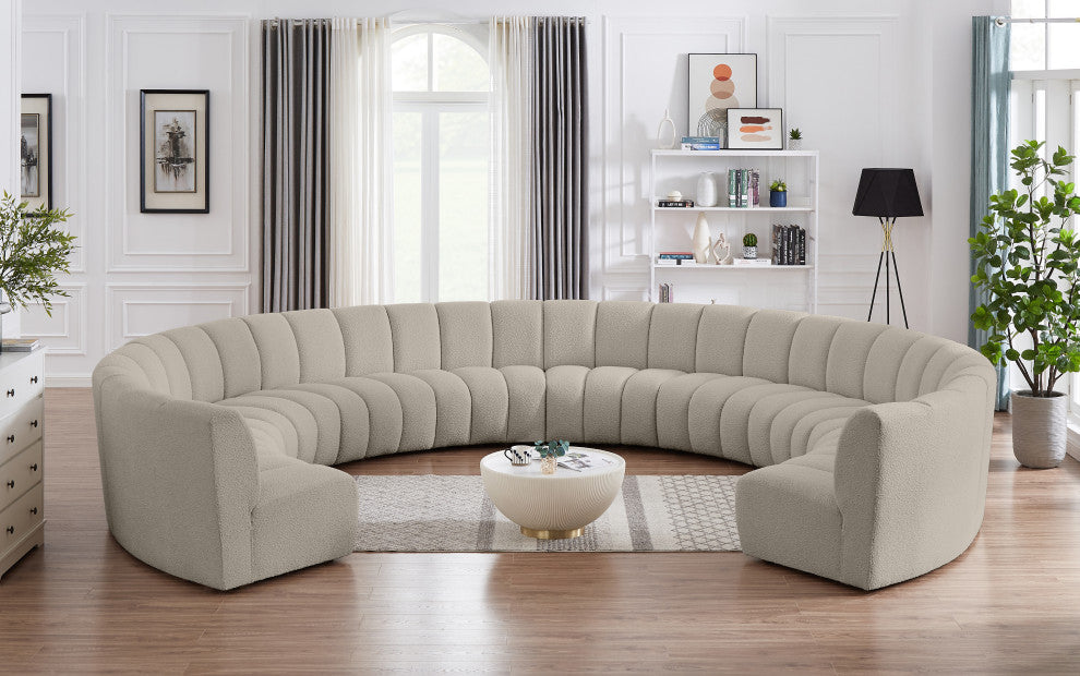 Infinity Black Boucle Fabric Upholstered Arc Shaped Modular Sectional, Brown, 10-Piece, Arc-Shaped