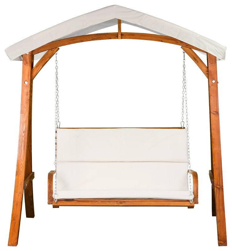 Leisure Season Wood Outdoor Swing Seater with Canopy in Medium Brown
