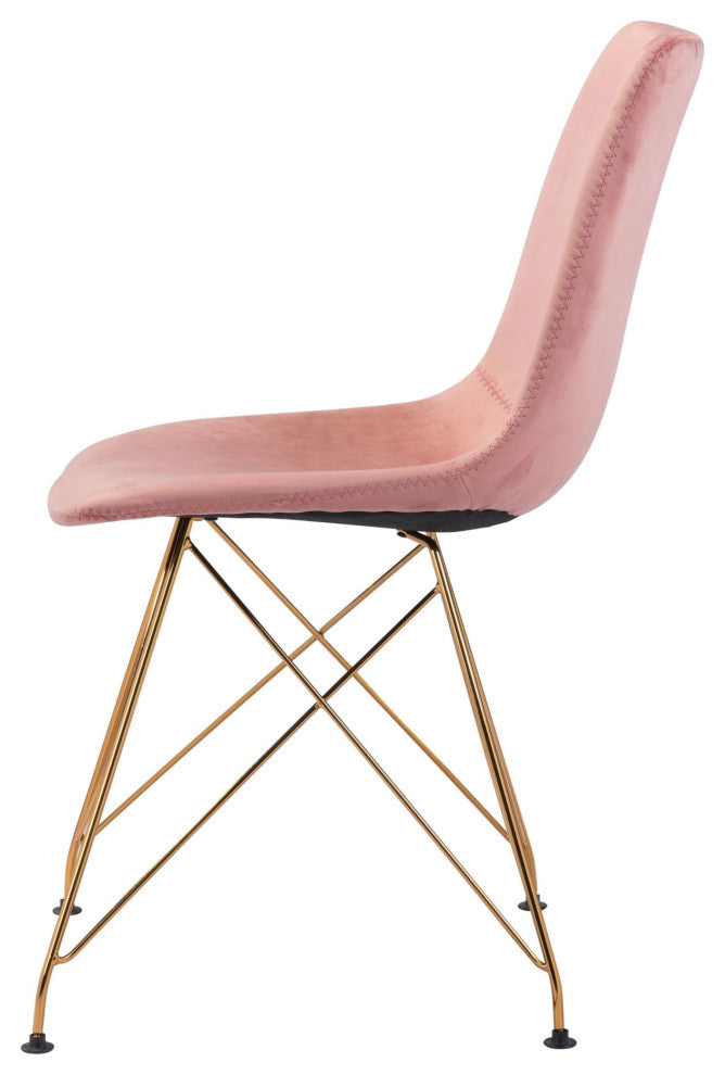 Dining Chair, Set of 4, Steel Metal, Fabric, Pink, Gold, Bar Kitchen Pub Bistro