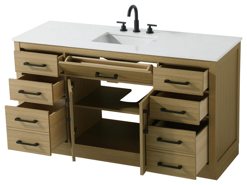 Home Living 60" Single Bathroom Vanity, Honey Brown