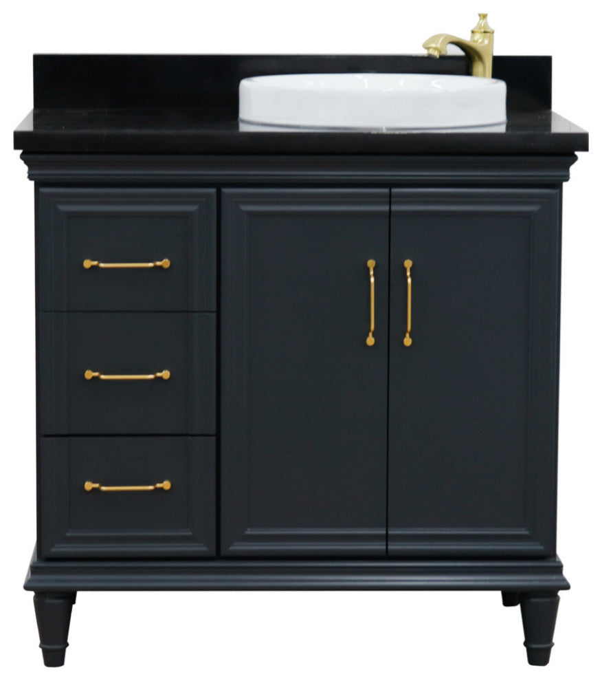 37" Single Vanity, Dark Gray Finish With Black Galaxy
