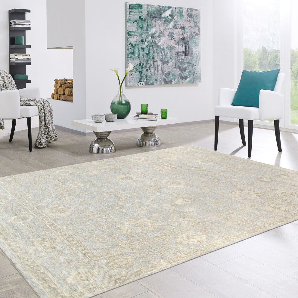 Pasargad Home Oushak Collection Light Blue Wool Area Rug, 9'10"x10'