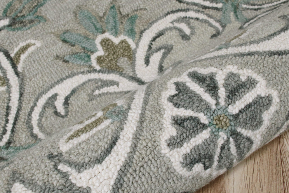 4" Round Gray and White Filigree Area Rug